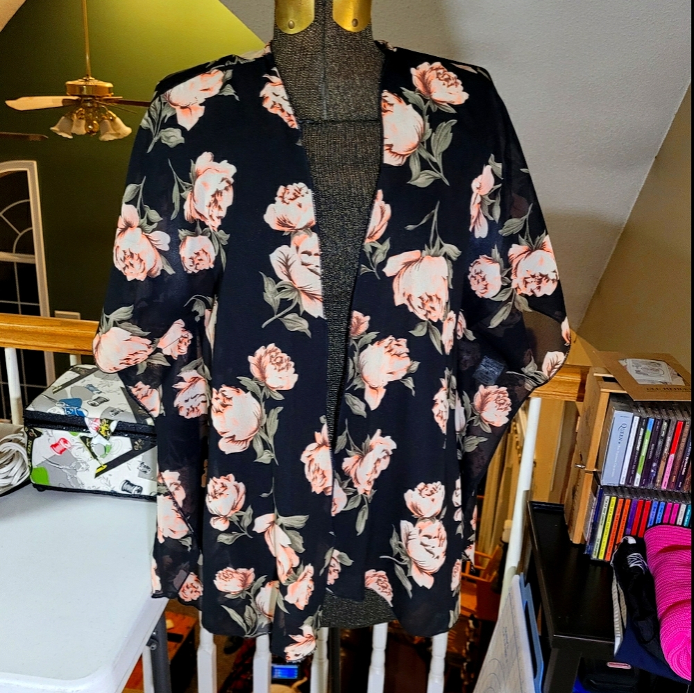 Semi Sheer Rose Kimono